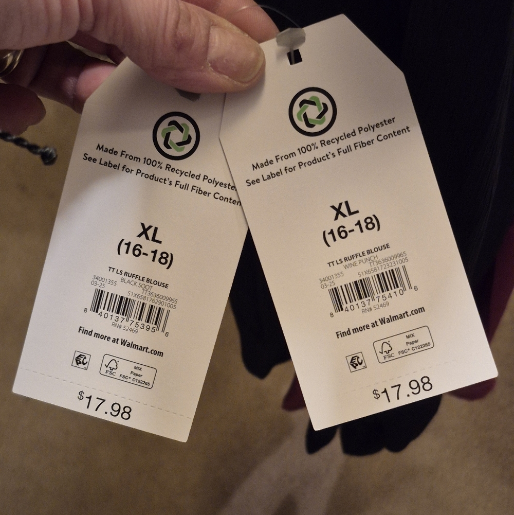 NWT Lot Of 2 Time And Tru Womens Long Sleeve Ruffle Blouse Size XL - Picture 10 of 11